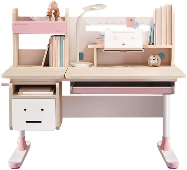 FCD Ergonomic Multi Function Wood Adjustable Kids Study Desk Drafting Table and Computer Station with Book Shelf and Hutch (Desk-310 Only, Pink)