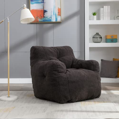 Bean Bag Chair, Tufted Bean Bag Sofa with Boucle Fabric, Comfy Lazy Chair with Filler, Living Room Sofa for Adults Teens, Accent Couch for Bedroom Dorm, Coffee (White)