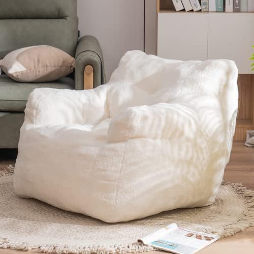 Bean Bag Chair, Tufted Bean Bag Sofa with Boucle Fabric, Comfy Lazy Chair with Filler, Living Room Sofa for Adults Teens, Accent Couch for Bedroom Dorm, Coffee (White)
