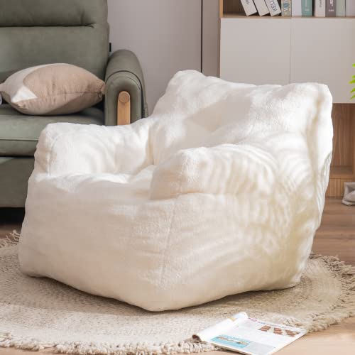 Bean Bag Chair, Tufted Bean Bag Sofa with Boucle Fabric, Comfy Lazy Chair with Filler, Living Room Sofa for Adults Teens, Accent Couch for Bedroom Dorm, Coffee (White)