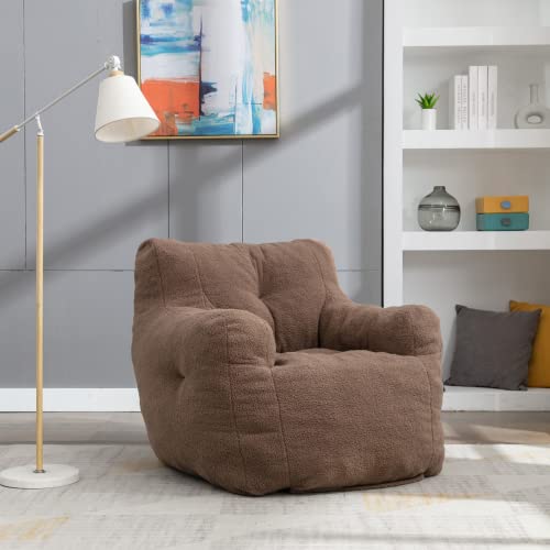 Bean Bag Chair, Tufted Bean Bag Sofa with Boucle Fabric, Comfy Lazy Chair with Filler, Living Room Sofa for Adults Teens, Accent Couch for Bedroom Dorm, Coffee (White)