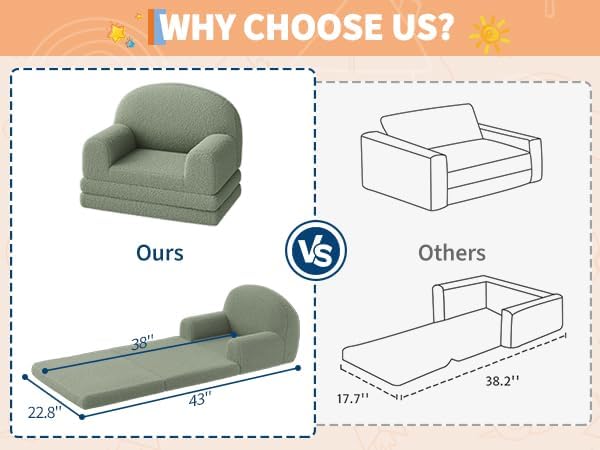 Kids Sofa Chair, Foldable Kids Couch, Fold Out Couch with Blanket