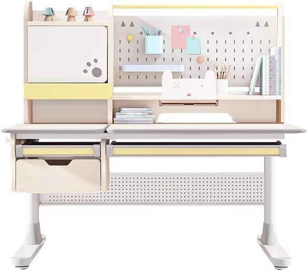 FCD Kids Desk and Chair, Wood Ergonomic Adjustable Multi Function Study Desk and Chair Set, Drafting Table and Computer Station with Tilt Desktop, Tablet Holder, Storage Cabinet and Drawers