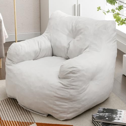 Bean Bag Chair, Tufted Bean Bag Sofa with Boucle Fabric, Comfy Lazy Chair with Filler, Living Room Sofa for Adults Teens, Accent Couch for Bedroom Dorm, Coffee (White)