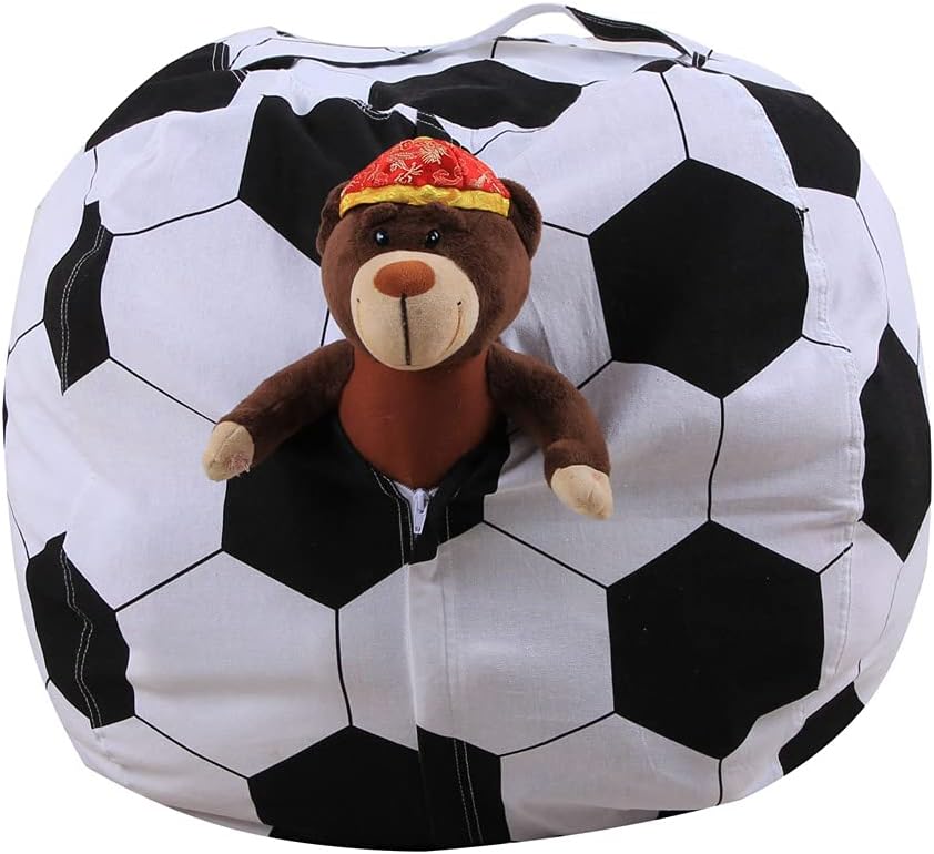 LMYOVE Stuffed Animal Storage Bean Bag Chair Cover for Kids, Organizing Plush Toys for Girls and Boys (26'', Football)