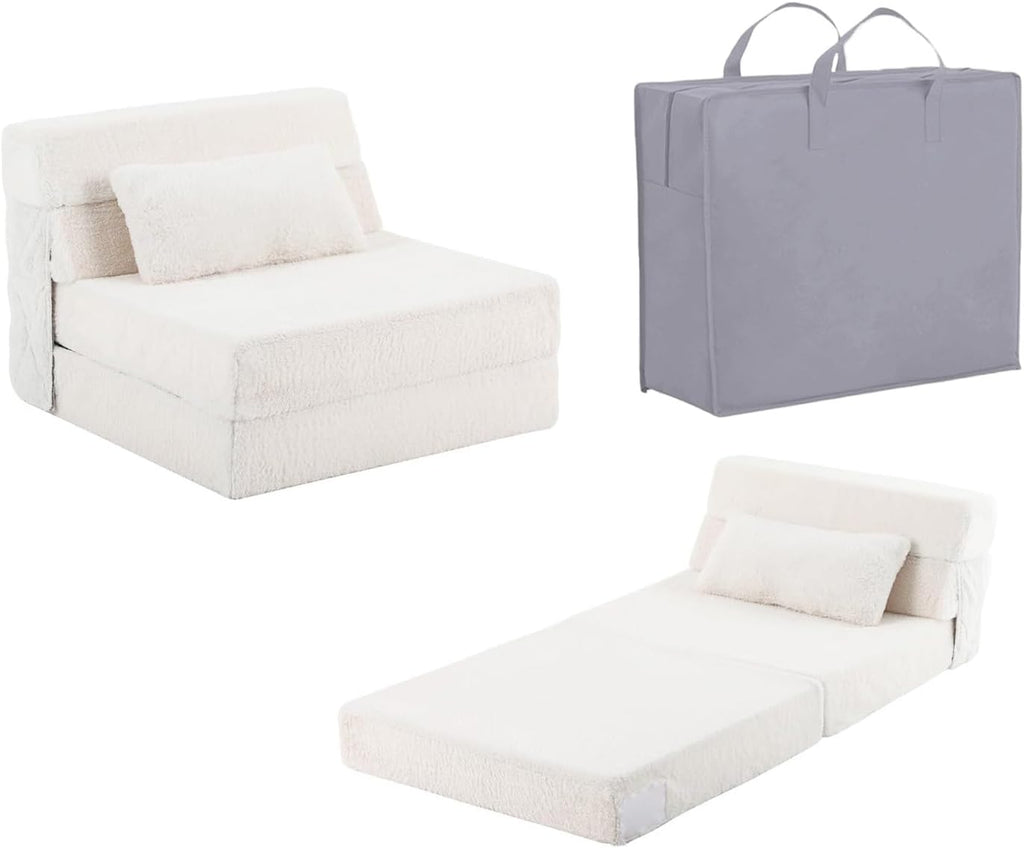 Tiita Convertible Folding Kids Sofa Bed with Pillow & Storage Bag, Plush Fabric Floor Mattress Couch Bed, Washable Cover, Kids Room, Playroom, Dorm, Apartment, Pink