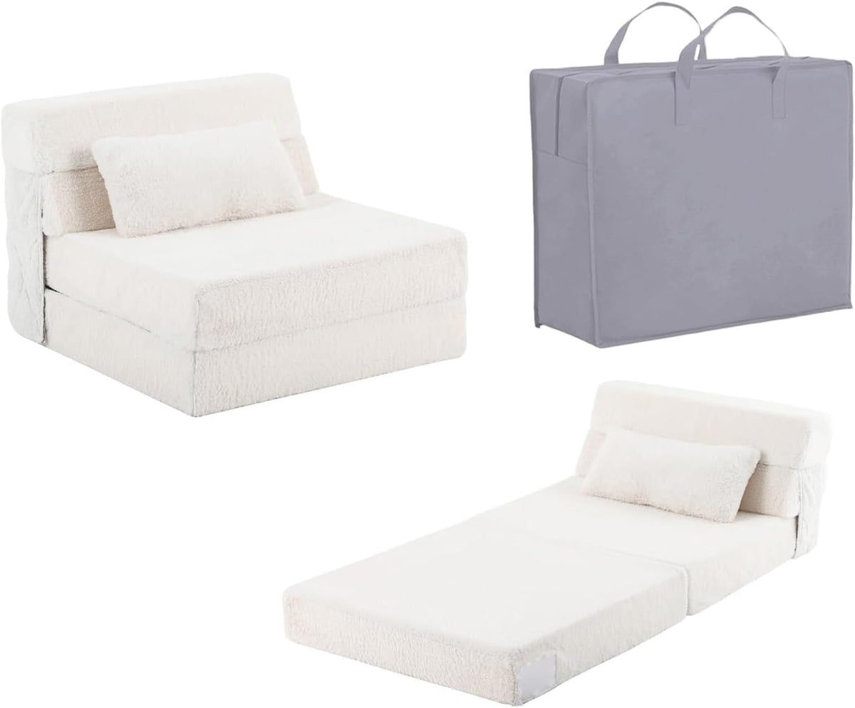 Tiita Convertible Folding Kids Sofa Bed with Pillow & Storage Bag, Plush Fabric Floor Mattress Couch Bed, Washable Cover, Kids Room, Playroom, Dorm, Apartment, Pink