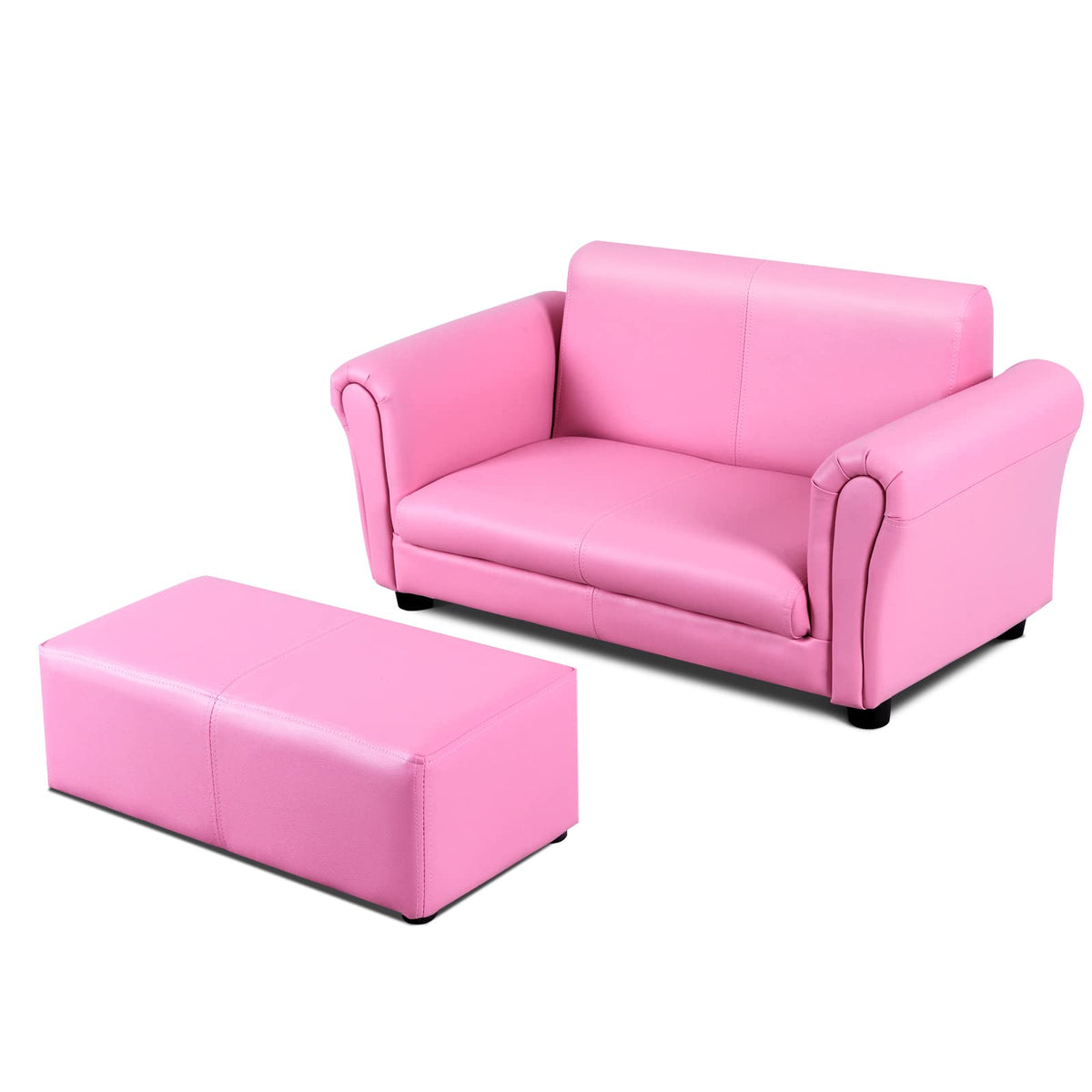 INFANS 2 Seat Children Sofa with Footstool, Sturdy Wood Construction, Armrest Couch for Preschool Kids, Kid Couch Lounge Bed with Ottoman