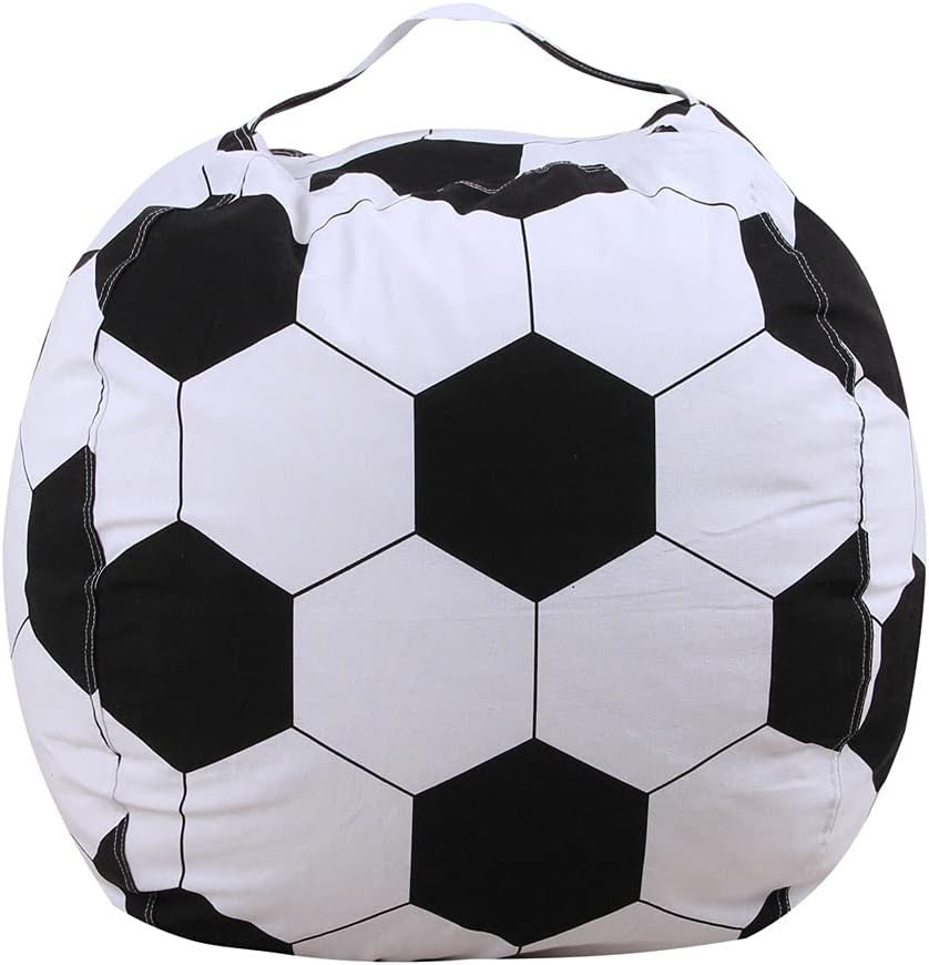LMYOVE Stuffed Animal Storage Bean Bag Chair Cover for Kids, Organizing Plush Toys for Girls and Boys (26'', Football)