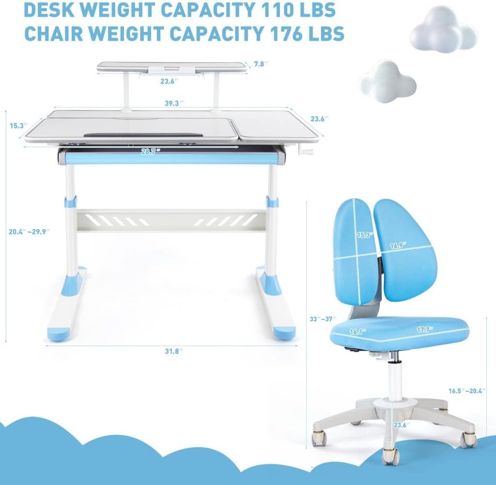 COSVALVE Adjustable Kids Desk & Ergonomic Chair Set with Drawer Bookstand