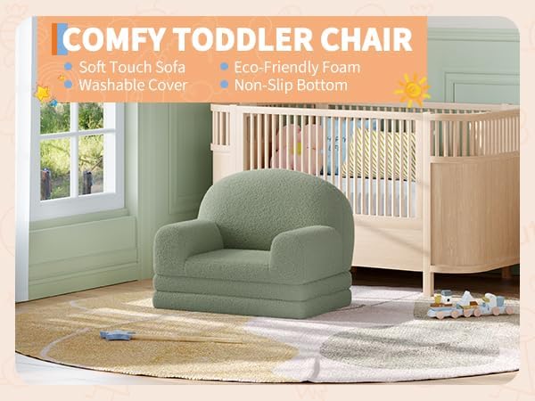 Kids Sofa Chair, Foldable Kids Couch, Fold Out Couch with Blanket