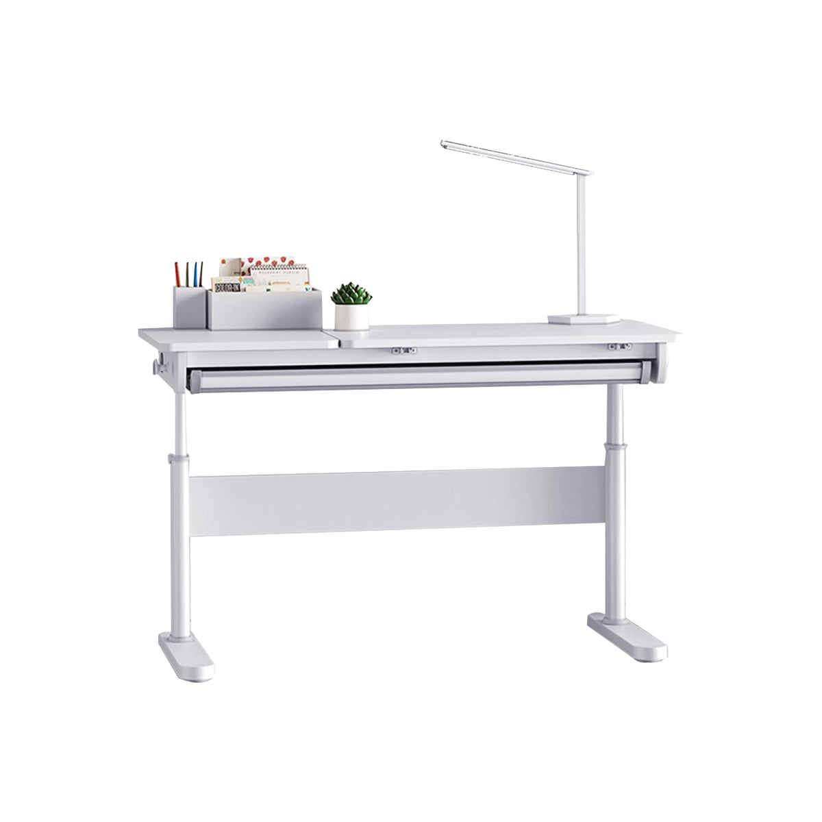 FCD Kids Desk, Height Adjustable Wood Children Study Computer Desk with Large Shelf, Tiltable Desktop and Pull-Out Drawer