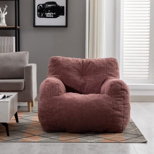 Bean Bag Chair, Tufted Bean Bag Sofa with Boucle Fabric, Comfy Lazy Chair with Filler, Living Room Sofa for Adults Teens, Accent Couch for Bedroom Dorm, Coffee (White)