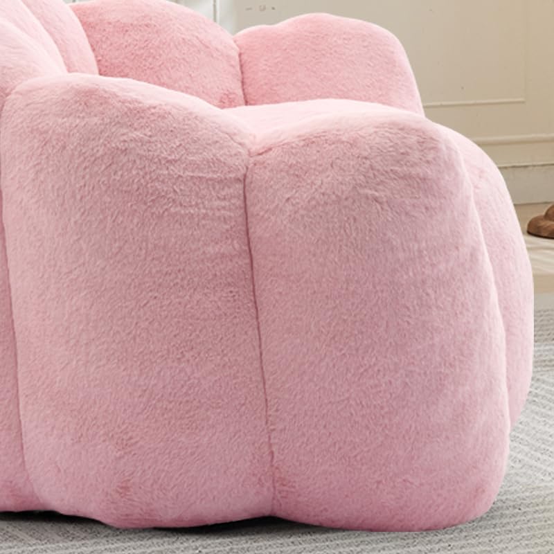 Pink Compression Bean Bag Chair for Adults, Comfy Flowers Beanbag Chairs with Curved Backrest, Soft Floor Singe Sofa with Pull Ring, No Assembly Required (Pink)