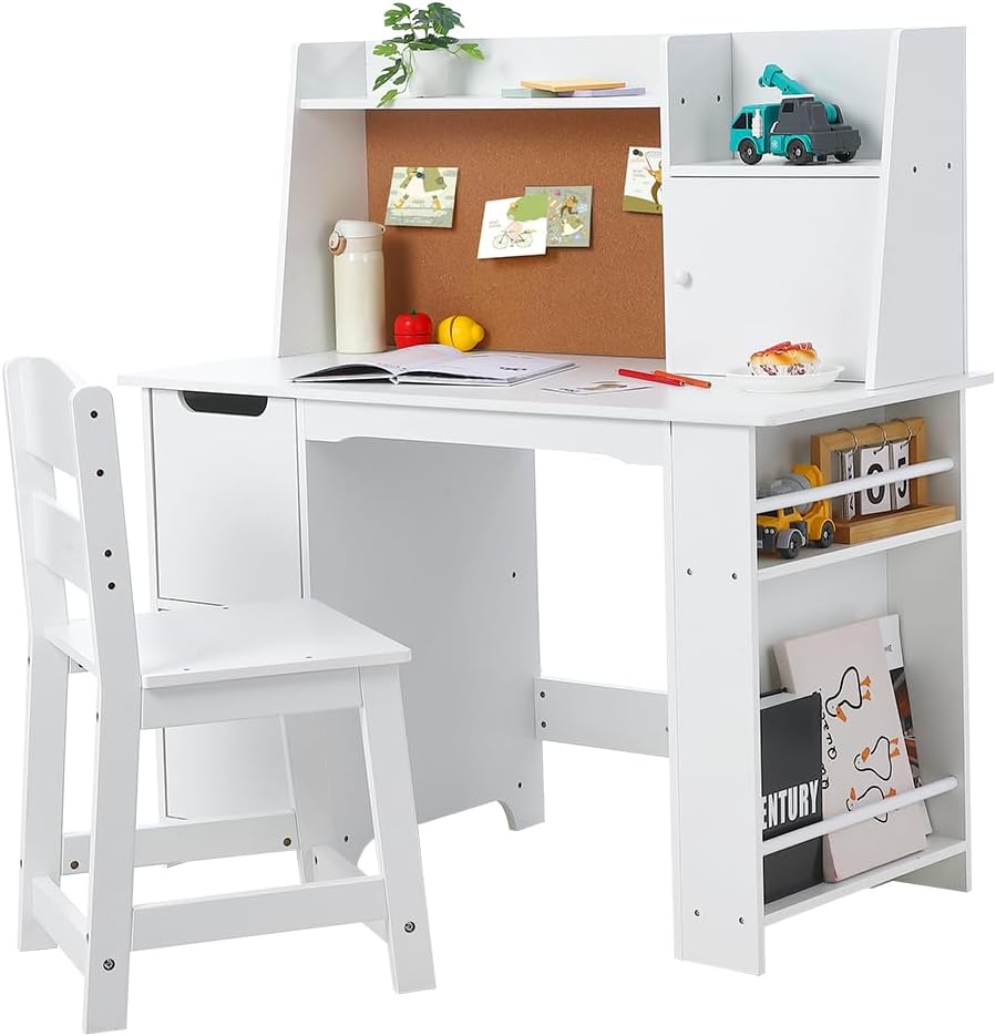 Garvee Kids Desk and Chair Set, Wooden Study Table for 3-8 Yrs