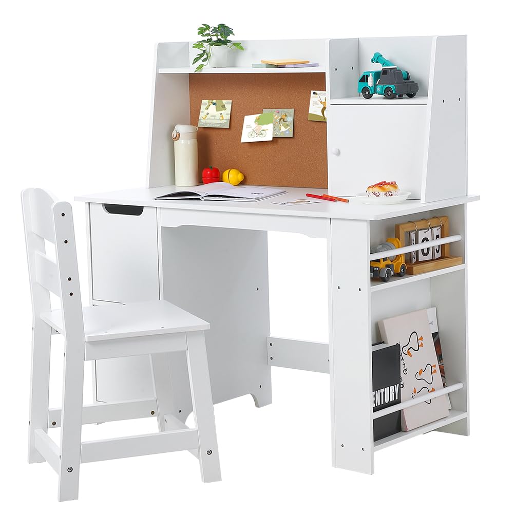 Garvee Kids Desk and Chair Set, Wooden Study Table for 3-8 Yrs