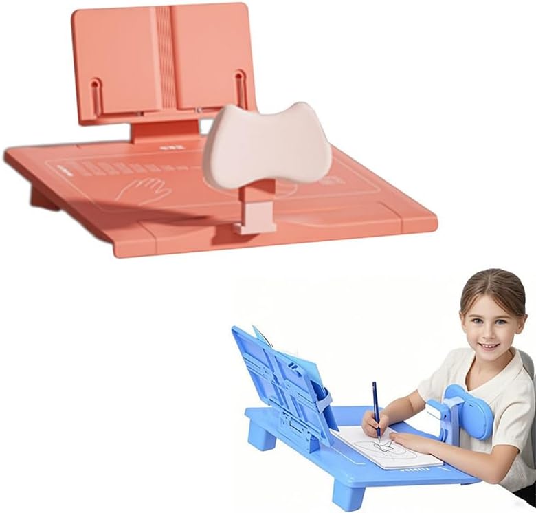chislim Sitting Posture Corrector for Kids,Student Desktop Writing Board with Book Stand,Height Adjustable,Prevent Myopia,Fits Most Study Tables (Pink)