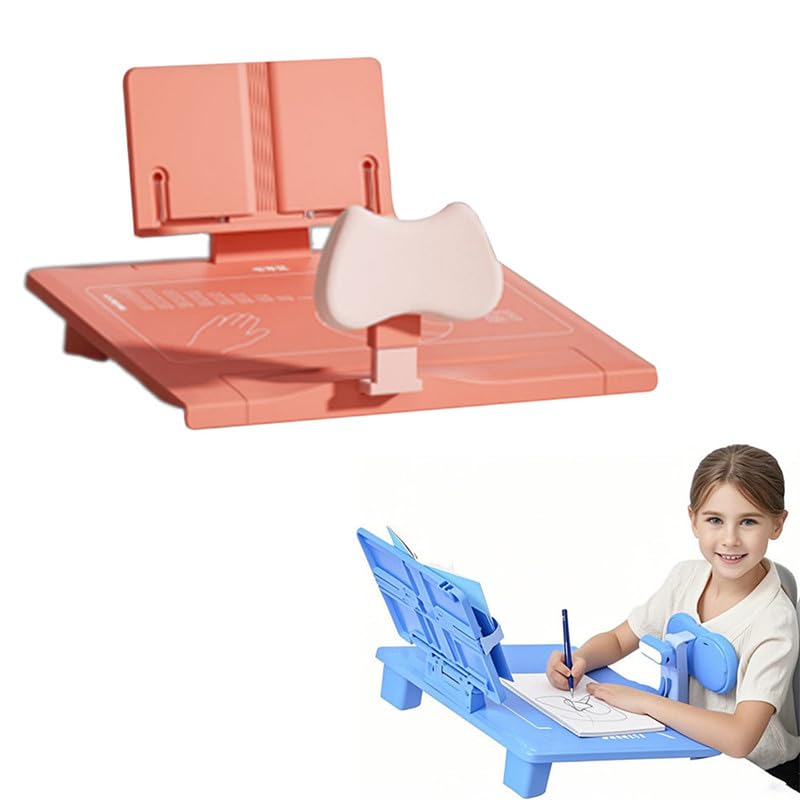 chislim Sitting Posture Corrector for Kids,Student Desktop Writing Board with Book Stand,Height Adjustable,Prevent Myopia,Fits Most Study Tables (Pink)