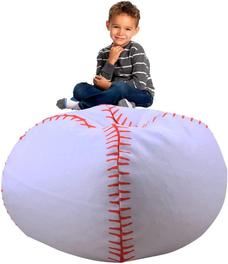 STOBOK Baseball Style Bean Bag Chair with Zipper Storage for Kids Plush Toy Organizer 17 Inch Stuffed Animal Storage and Seating for Playroom Bedroom