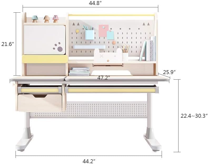 FCD Kids Desk and Chair, Wood Ergonomic Adjustable Multi Function Study Desk and Chair Set, Drafting Table and Computer Station with Tilt Desktop, Tablet Holder, Storage Cabinet and Drawers