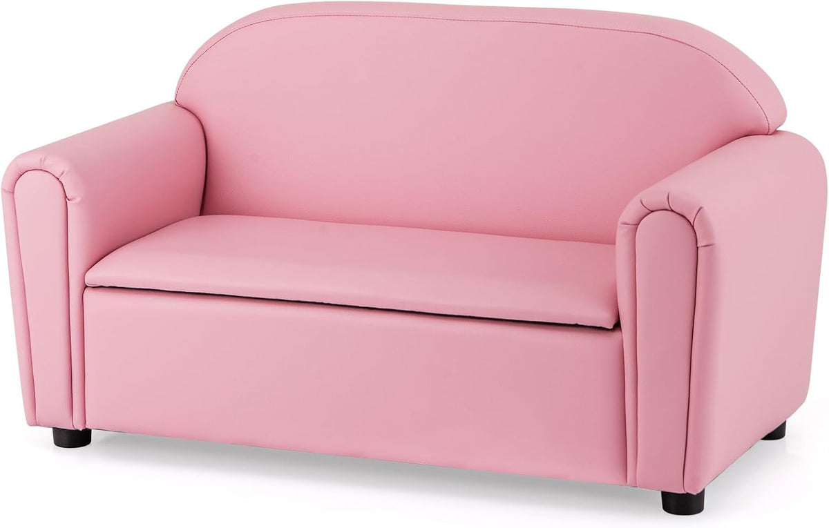 HONEY JOY Kids Sofa, 2 Seats Couch Armrest Chair, Toddler Lounge Bed with Wood Frame, Storage Box, Children Sized Sofa for Living Room, Bedroom (Pink)