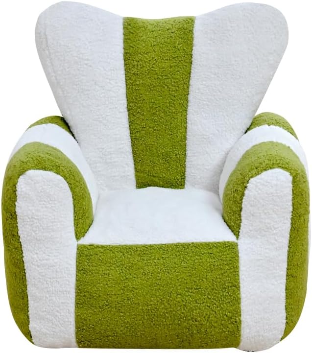 Kids Bean Bag Chair Sofa, Teddy Fabric, Heart-Shaped Backrest (White Green)