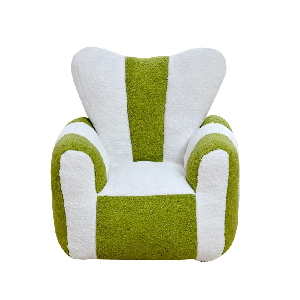 Kids Bean Bag Chair Sofa, Teddy Fabric, Heart-Shaped Backrest (White Green)