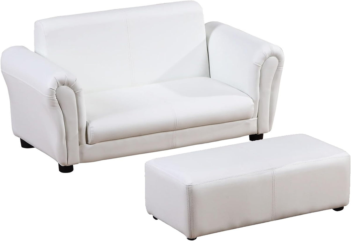 Qaba Kids Sofa with Footstool for Children, Toddler Couch for Playroom, Nursery, Living Room, Bedroom Furniture, White