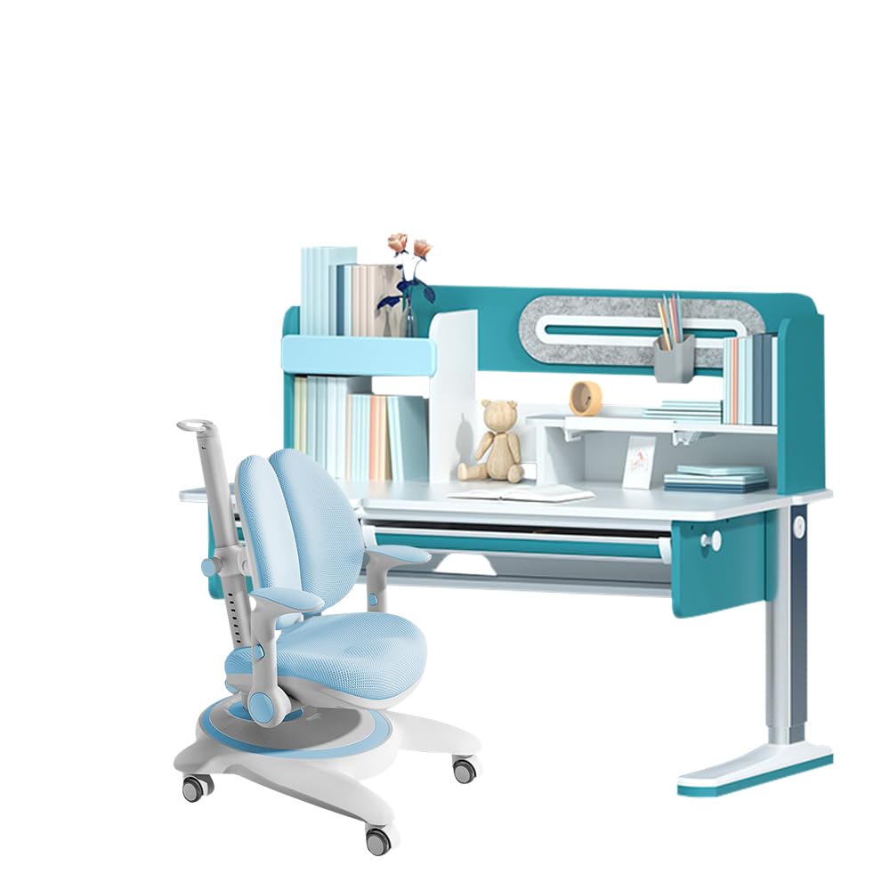 FCD Kids Desk and Chair, Customed Gift, Adjustable Height Ergonomic Children Study Writing Reading Desk with Tilted Desktop, Tablet Stand and Storage Drawers (Personalized Wish Can Be Printed)