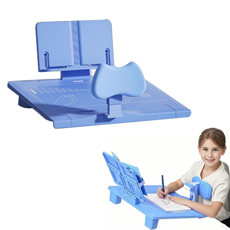 chislim Sitting Posture Corrector for Kids,Student Desktop Writing Board with Book Stand,Height Adjustable,Prevent Myopia,Fits Most Study Tables (Pink)