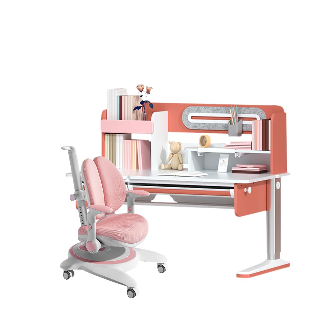 FCD Kids Desk and Chair, Customed Gift, Adjustable Height Ergonomic Children Study Writing Reading Desk with Tilted Desktop, Tablet Stand and Storage Drawers (Personalized Wish Can Be Printed)