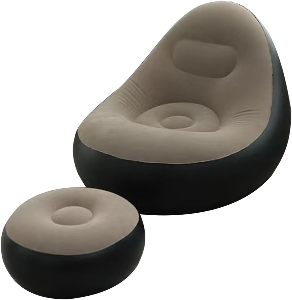 Plush Inflatable Sofa with Foot Pedals, Japanese Lazy Sofa, Thick Seat Cushion, Tatami Style (Brown)