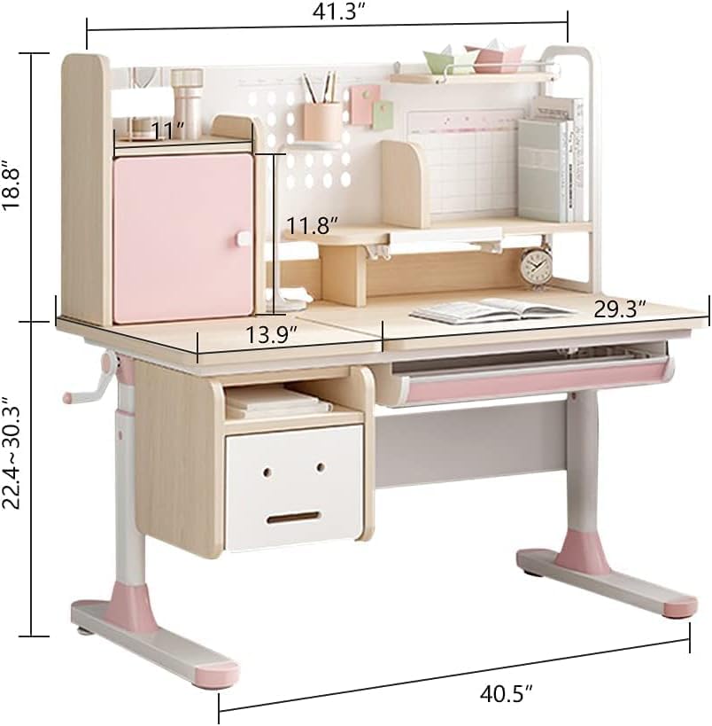 FCD Ergonomic Multi Function Wood Adjustable Kids Study Desk Drafting Table and Computer Station with Book Shelf and Hutch (Desk-310 Only, Pink)