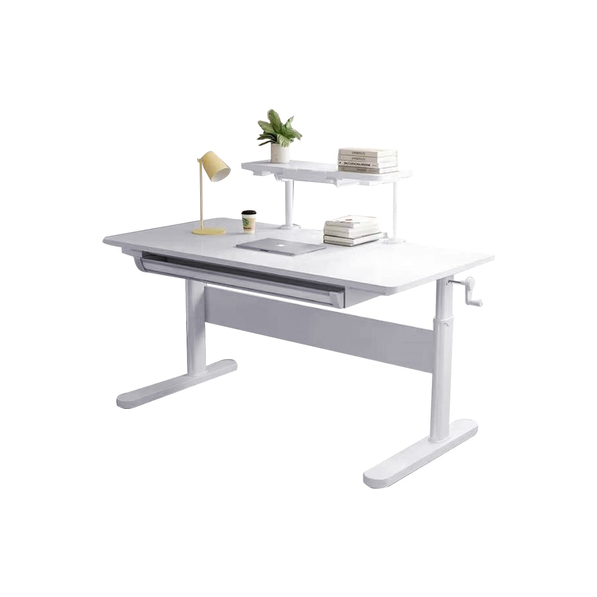 FCD Kids Desk, Height Adjustable Wood Children Study Computer Desk with Large Shelf, Tiltable Desktop and Pull-Out Drawer