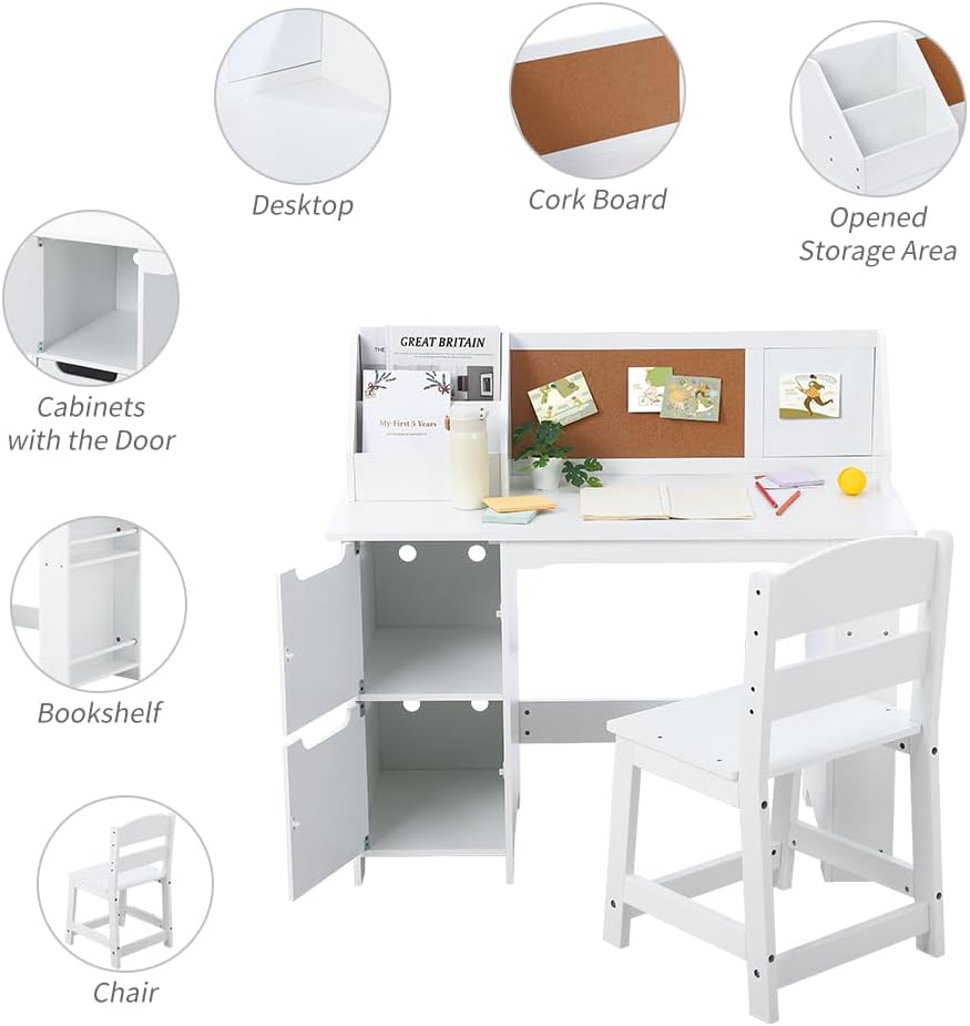 IDEALHOUSE Wooden Kids Study Desk and Chair Set, Desk for Boys and Girls