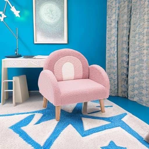 INFANS Kids Sofa, Toddler Armchair with Solid Wooden Frame Anti-Tipping Design Plush Fabric, Upholstered Children Chair for Kindergarten Playroom Preschool, Gift for Boys Girls, Toddler Couch