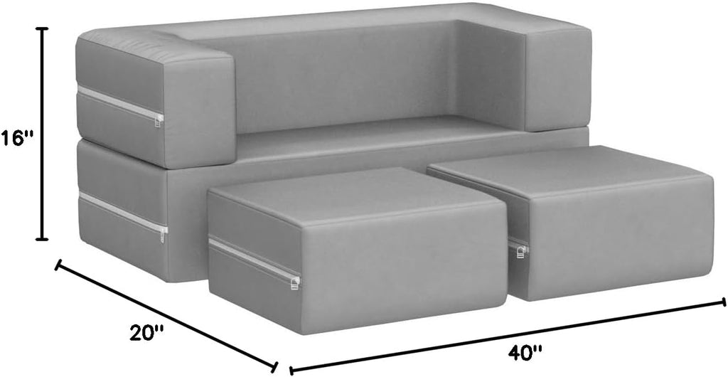 Jaxx Zipline Kids Modular Loveseat & Ottomans/Fold Out Lounger, Platinum