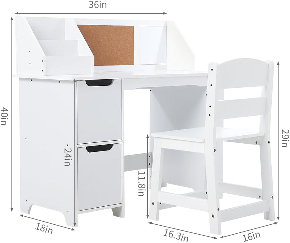 IDEALHOUSE Wooden Kids Study Desk and Chair Set, Desk for Boys and Girls