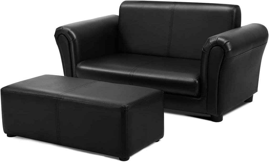 INFANS 2 Seat Children Sofa with Footstool, Sturdy Wood Construction, Armrest Couch for Preschool Kids, Kid Couch Lounge Bed with Ottoman