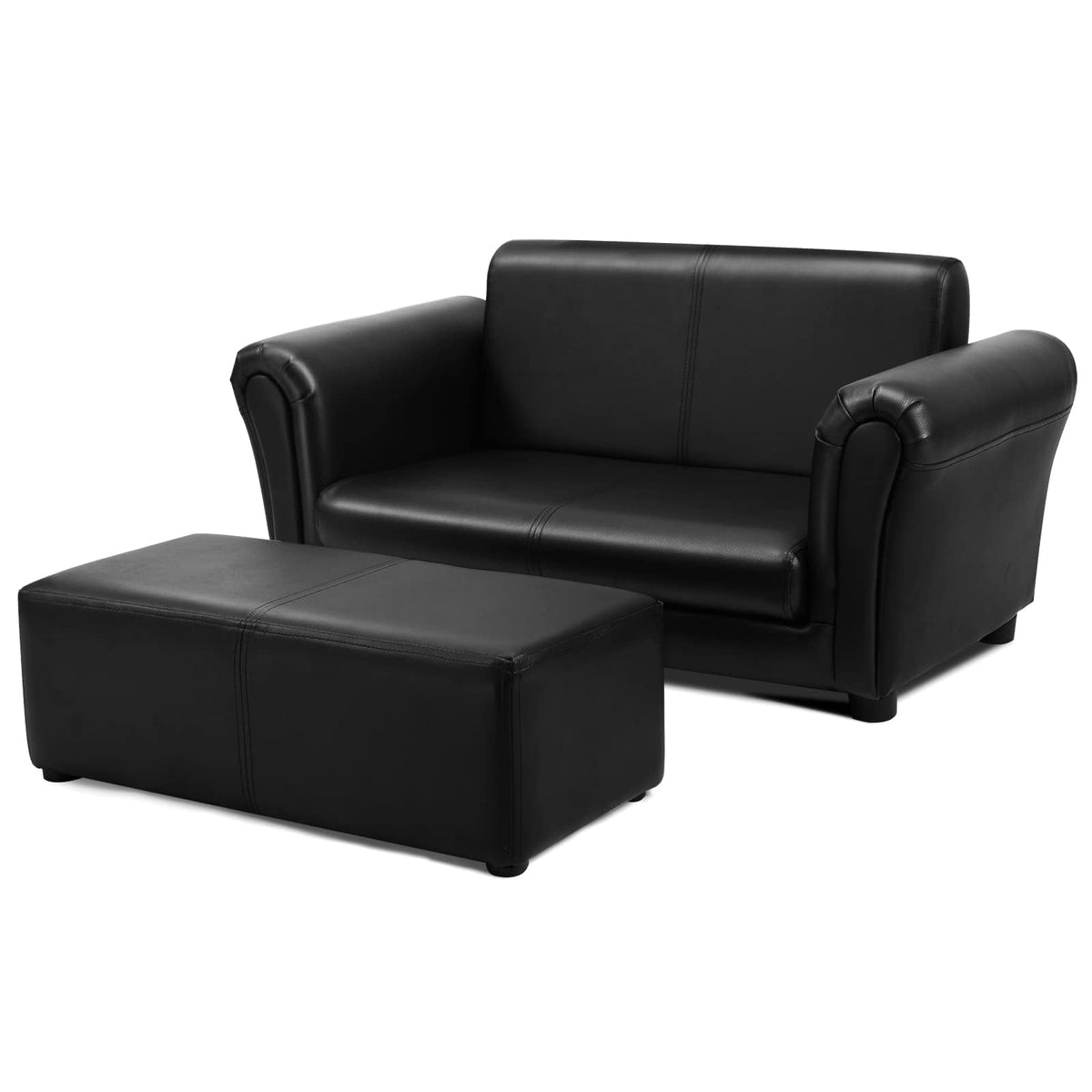 INFANS 2 Seat Children Sofa with Footstool, Sturdy Wood Construction, Armrest Couch for Preschool Kids, Kid Couch Lounge Bed with Ottoman