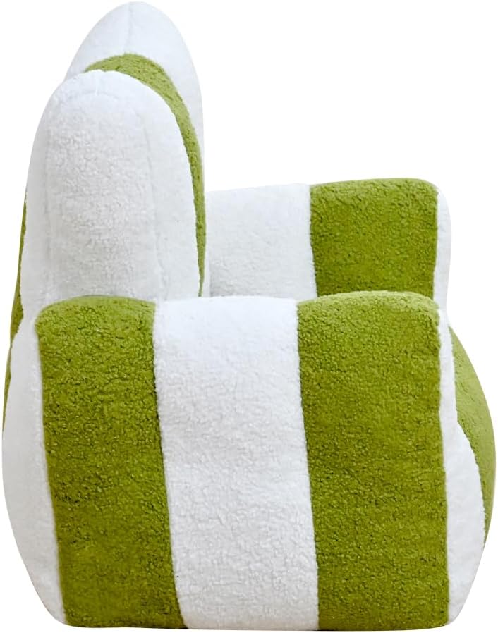 Kids Bean Bag Chair Sofa, Teddy Fabric, Heart-Shaped Backrest (White Green)