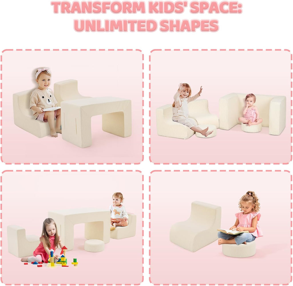 VALUE BOX Kids Bean Bag Chair, Corduroy Soft Bean Bag Sofa, Foam Lounger Suitable for Kids Room and Playroom, Beige