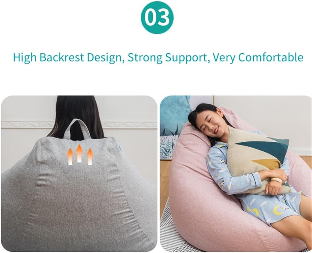 Pink,M, Balcony Lazy Sofa Bean Bag Cover (No Filler), Cotton Canvas Beanbag with Zipper, Soft and Comfortable, for Organizing Toddler and Kids' Rooms Plush Toys