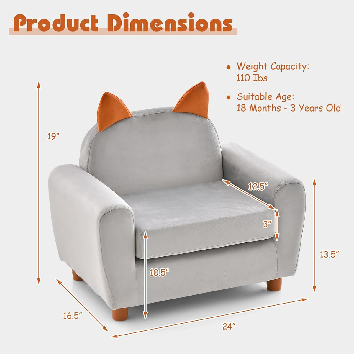 INFANS Kids Sofa, Children Armrest Chair with Sturdy Wood Construction and Dutch Velvet, Upholstered Toddler Armrest Couch Furniture for Nursery Kindergarten Playroom Preschool, Gift for Boys Girls