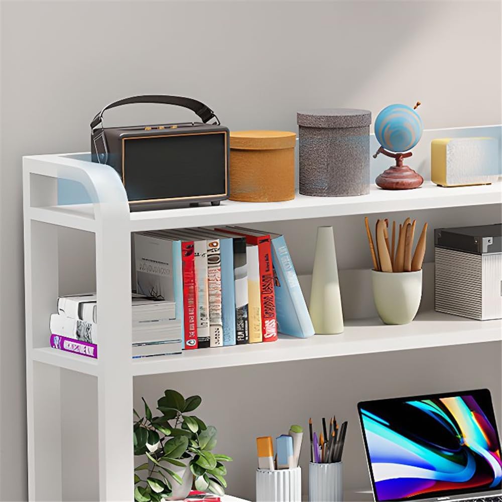 Rectangular Children's Desk Storage Table with 3 Drawers Bookshelf Modern Writing Table Shelves Work Desk PC Table Home Office Corner Study Desk -Wood 39.5" L x 19" W x 57" H