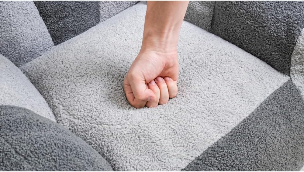 Bean Bag Chair, Comfy Teddy Fabric Lazy Sofa with Heart-Shaped Backrest, Large Reading Chair for Adults and Kids, 37.4x39.4x31.5 Inch (Gray + Teddy + Foam)