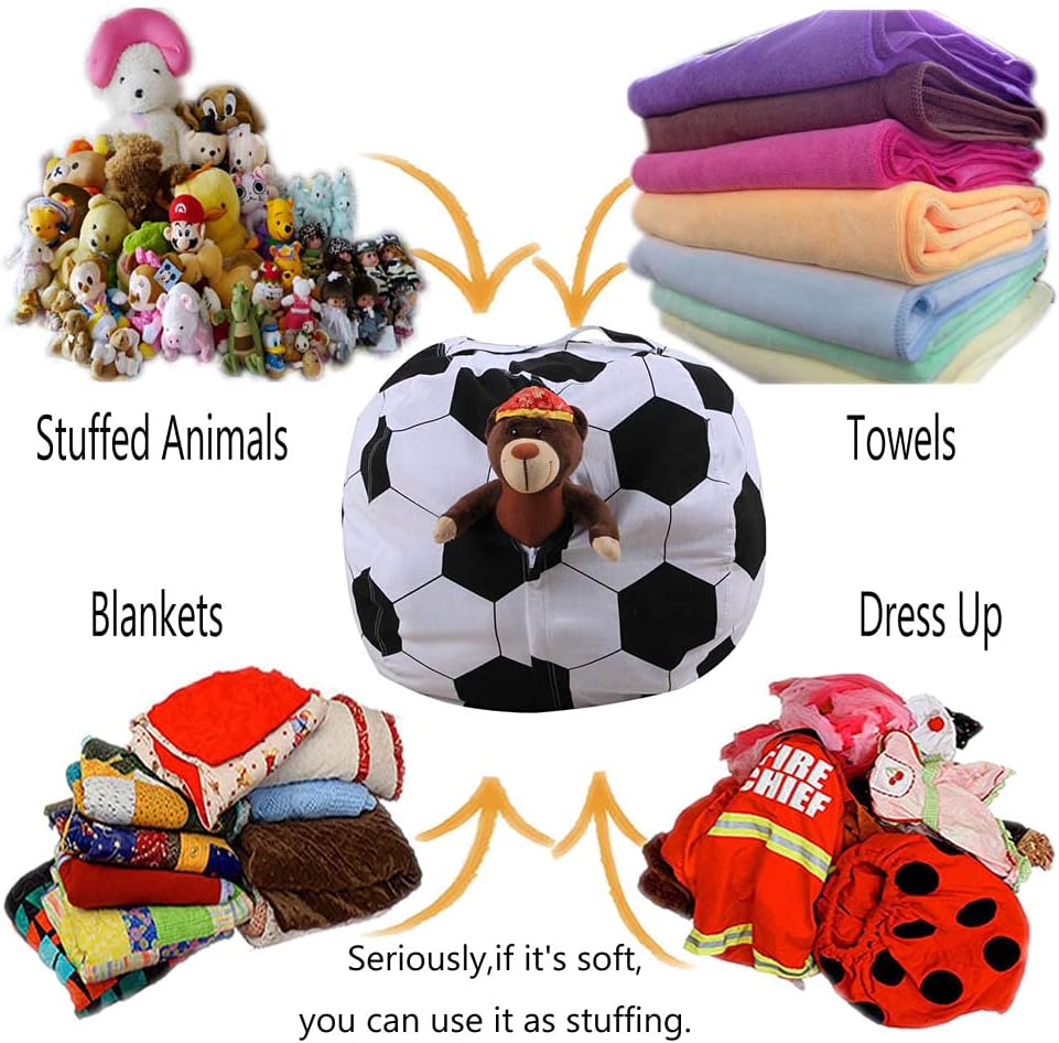 LMYOVE Stuffed Animal Storage Bean Bag Chair Cover for Kids, Organizing Plush Toys for Girls and Boys (26'', Football)