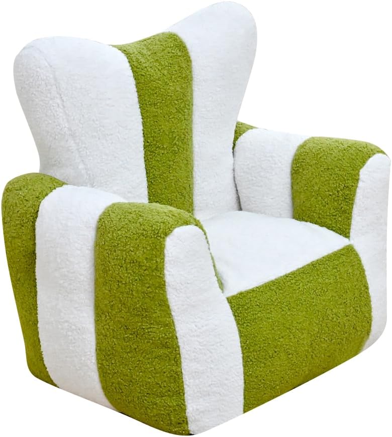 Kids Bean Bag Chair Sofa, Teddy Fabric, Heart-Shaped Backrest (White Green)
