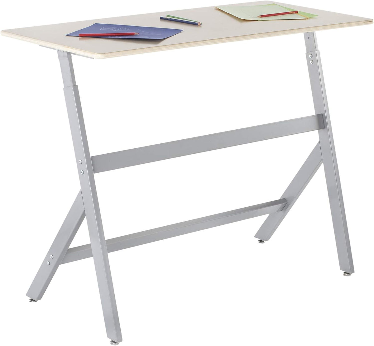 Guidecraft Standing Collaboration Desk for Kids and Adults: Adjustable Height Birch Plywood Table with Metal Legs for Home, Office, Classrooms and More