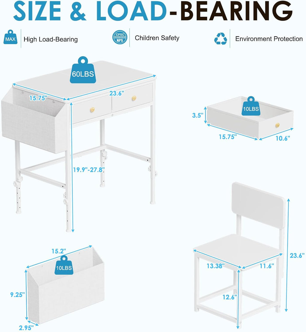 Height Adjustable Kids Desk and Chair Set, Study Table for 3-12 Boys Girls